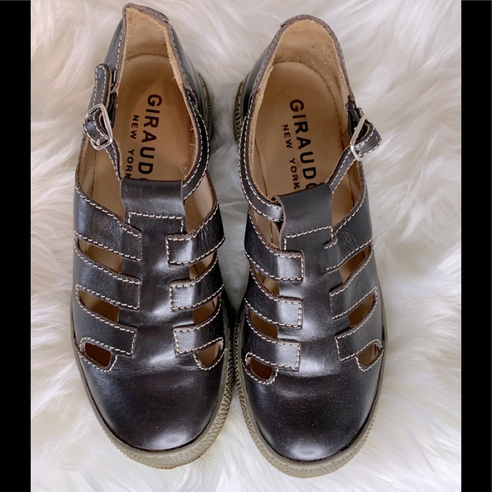 Anthropologie Giraudon Leather Huaraches Maryjane Lug soles EUC 6